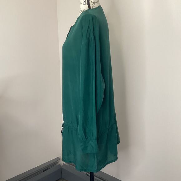Vintage Quarters Tunic Top Silk Drawstring Drop Waist Button Front Oversized 90s - Picture 5 of 13
